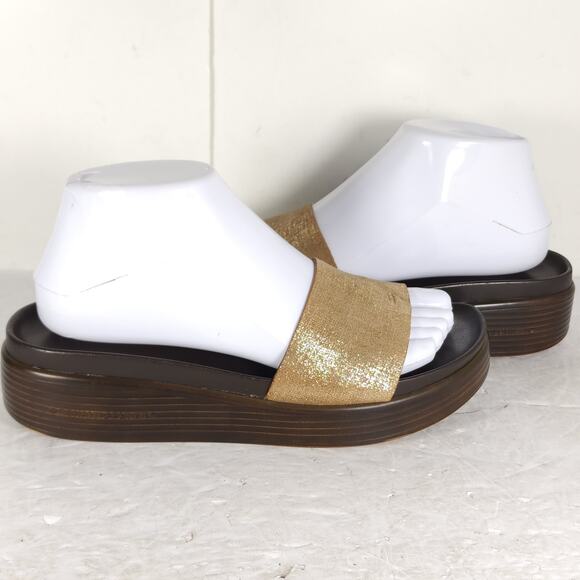 Donald J. Pliner Women’s Fiji US 7,5M Bronze Metallic Leather Wedge Sandals - Picture 9 of 16